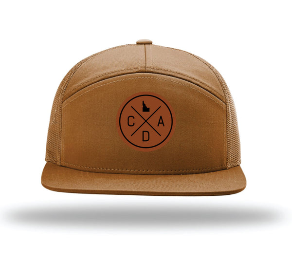 Leather Logo 7 Panel Caramel Trucker Hat