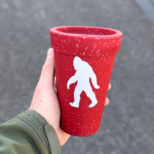 Silipint 16oz Coffee Tumbler w/lid Speckled Red Bigfoot Silhouette
