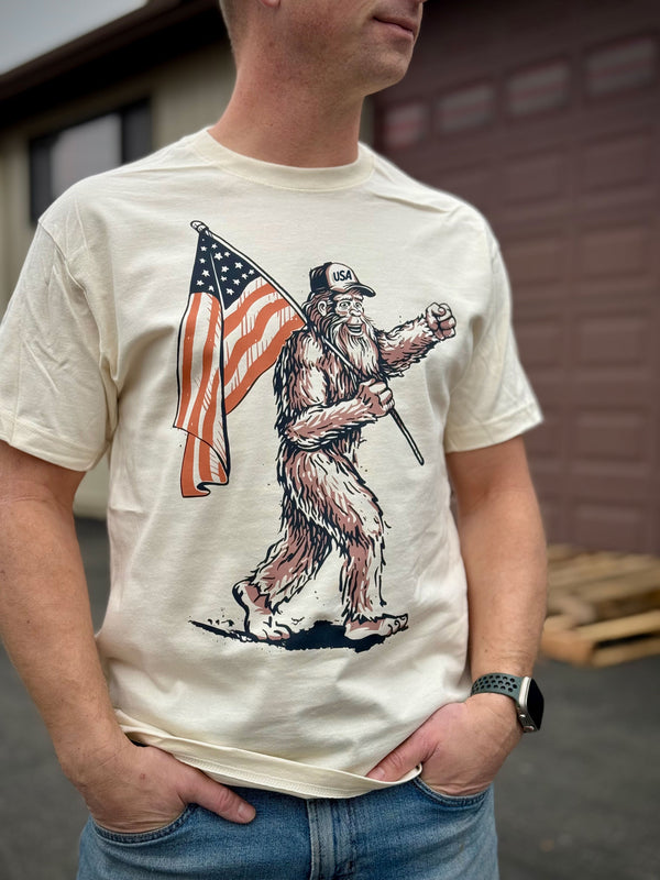 Bigfoot USA Flag Tee - Natural (100% Cotton)