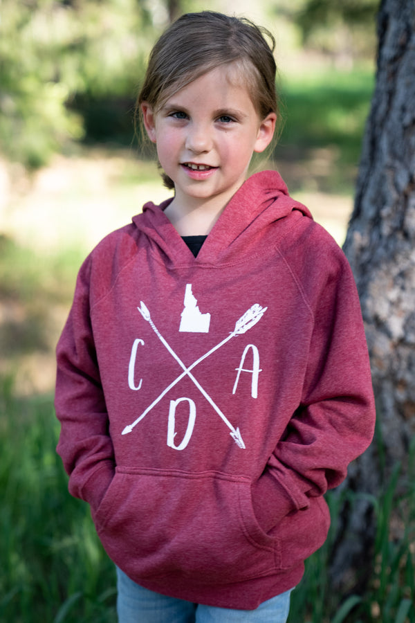 CDA Idaho Arrow Logo Maroon Kids Pullover Hoodie