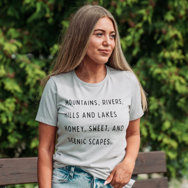 Mountains, Rivers, Hills and Lakes Womens Tee