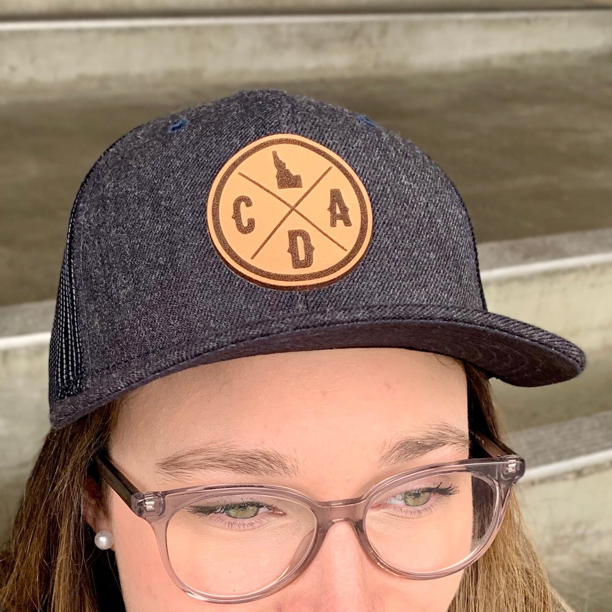 Leather Logo Heather Navy Trucker Patch Hat – CDA IDAHO Clothing Company