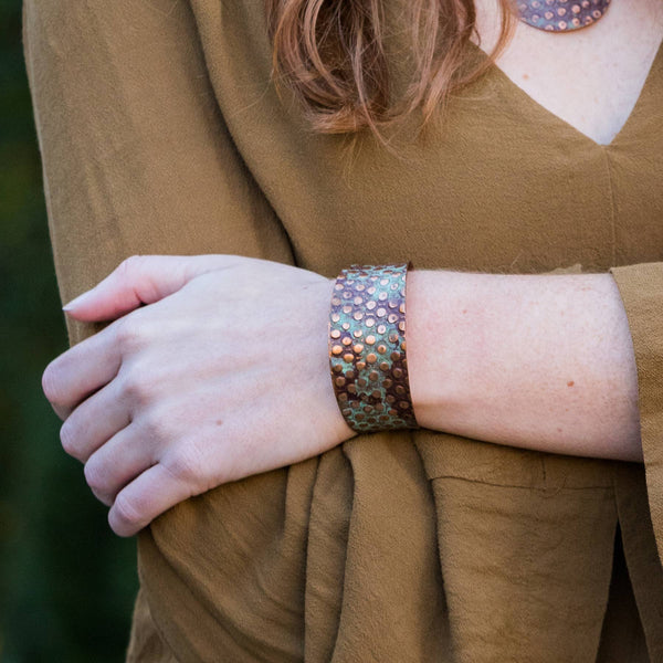 Copper Patina Bracelet and Earring Prepack with Display
