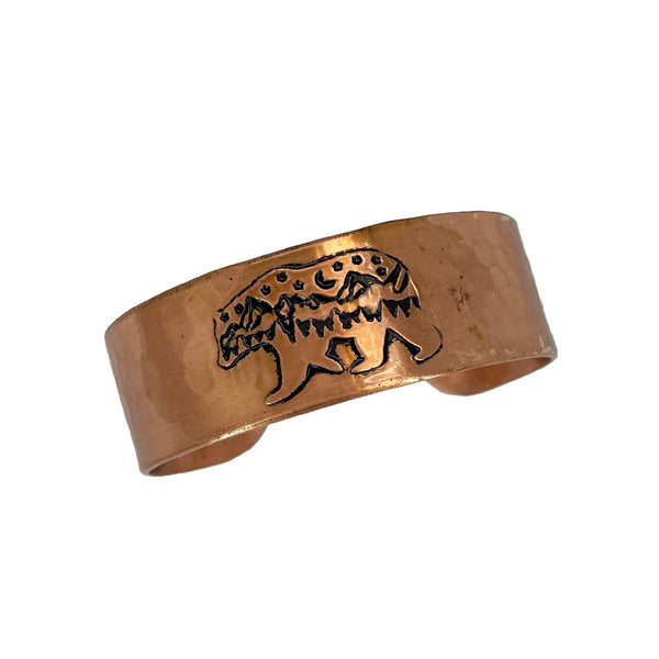 Etched Bear wtih Tree and Stars Copper Bracelet