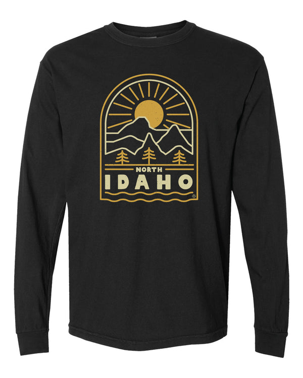 North Idaho Sunrise Long Sleeve Tee - Black (100% Cotton)