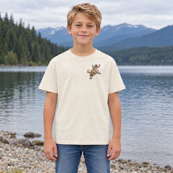 Idaho Outlaw Bigfoot Riding A Moose Kids Tee