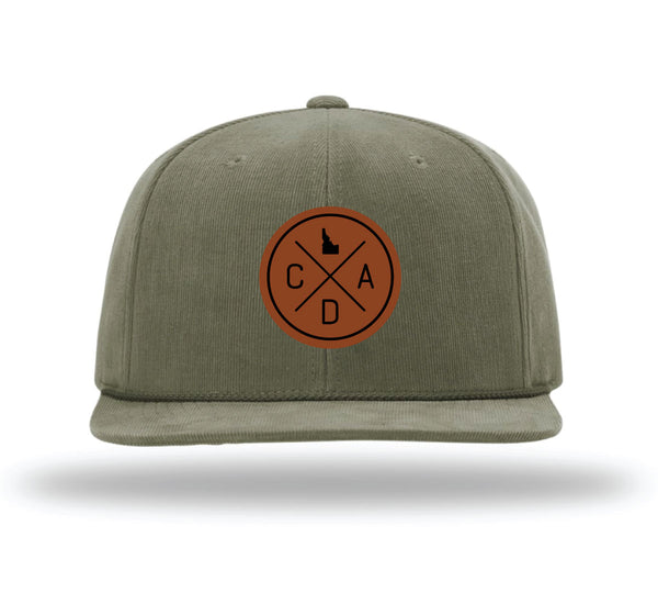 Leather Logo Corduroy Olive Trucker Hat