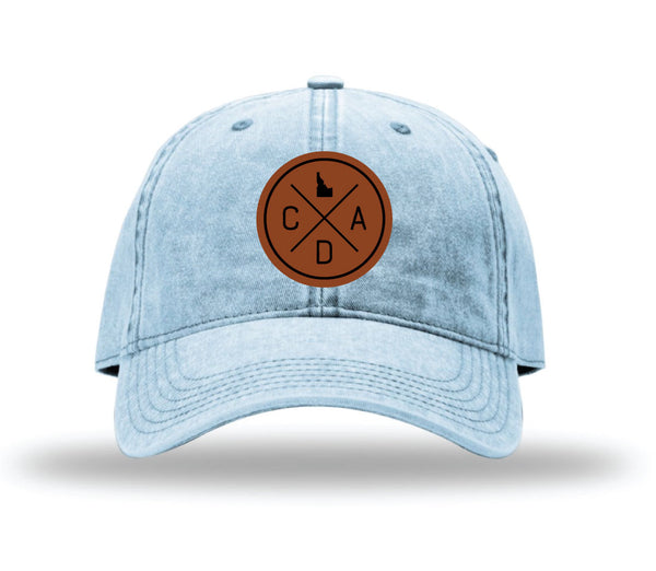 Sky Blue Snow Washed Leather Logo Hat