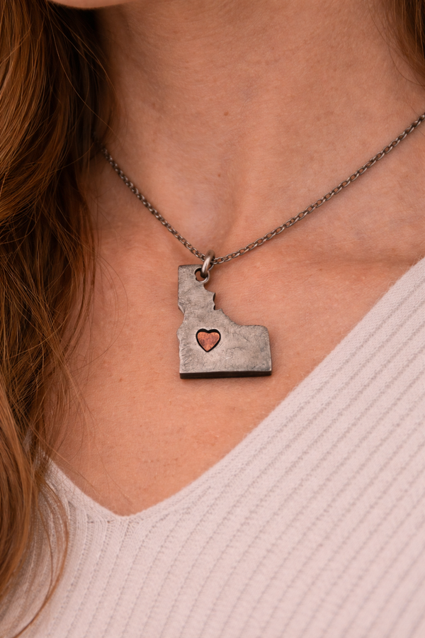 Idaho Home State Pewter Necklace with Heart