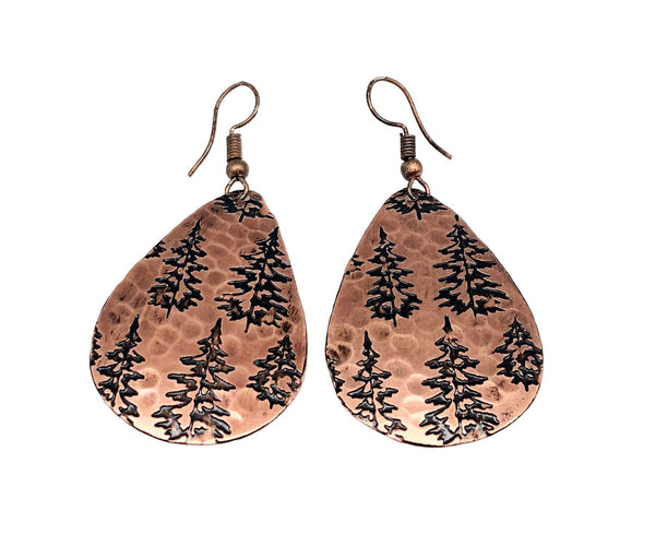 Pine Trees Copper Engraved Earrings