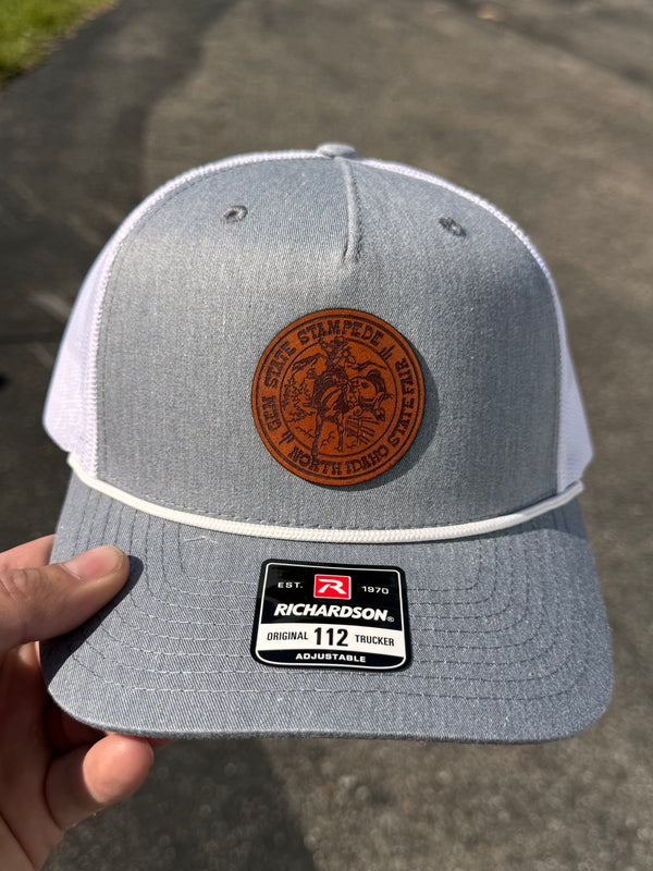 Gem State Stampede Circle Leather Patch Heather & White Rope Trucker