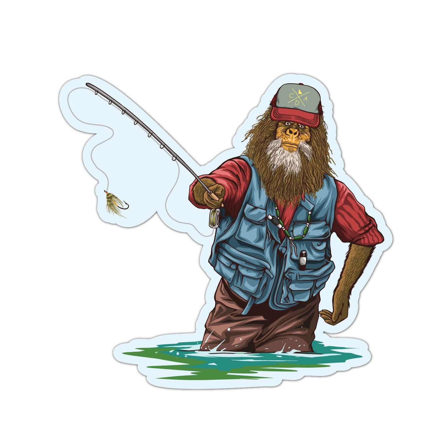 bigfoot with fishing pole Bigfoot Bob Goes Fly Fishing Sticker