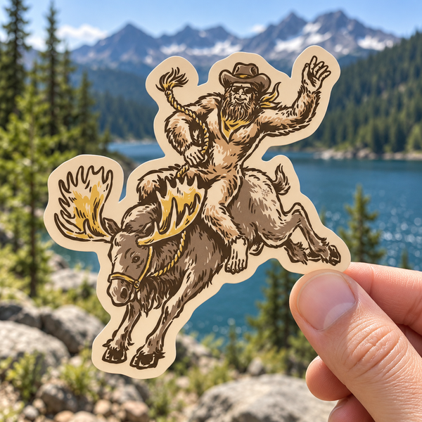 Bigfoot Outlaw Riding A Moose Sticker
