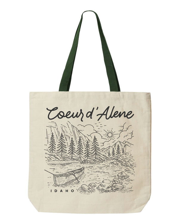 Coeur d'Alene Canoe Trip Green Handle Tote Bag