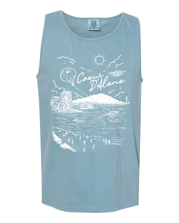 Coeur d'Alene Beach Views Ice Blue Tank