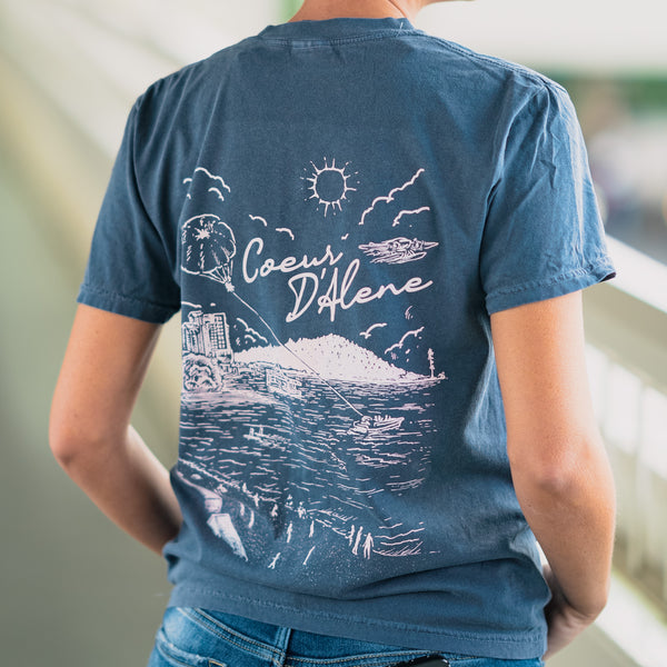 Denim Coeur d'Alene Beach Views Logo Tee