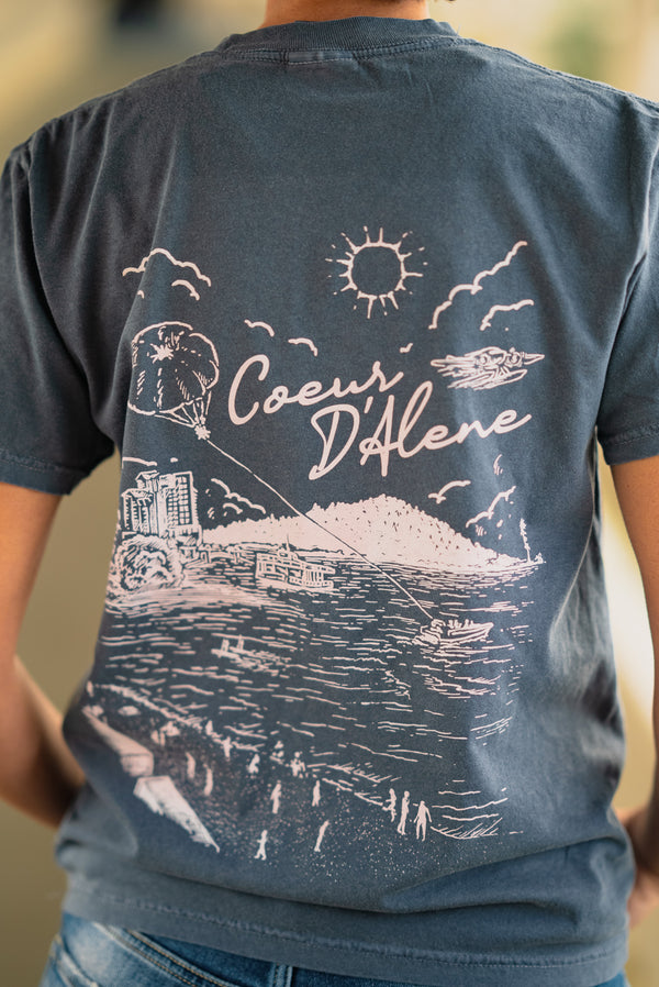 Denim Coeur d'Alene Beach Views Logo Tee