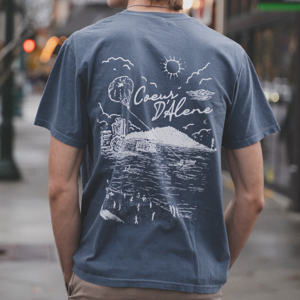 Denim Coeur d'Alene Beach Views Logo Tee