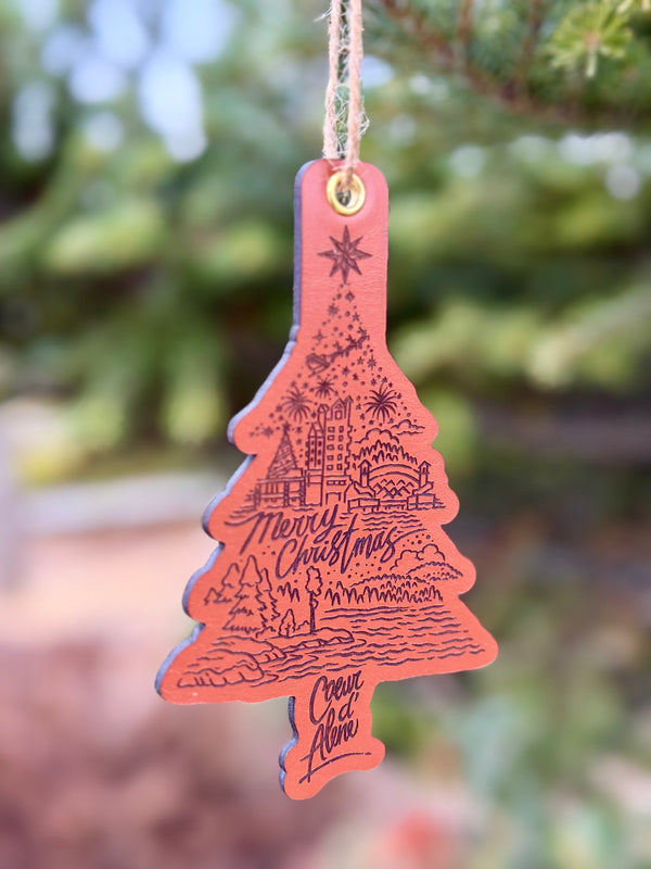 Coeur d'Alene Christmas Tree Leather Ornament