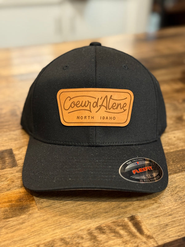 Classy Coeur d’Alene Leather Patch Flexfit Hat (Black)