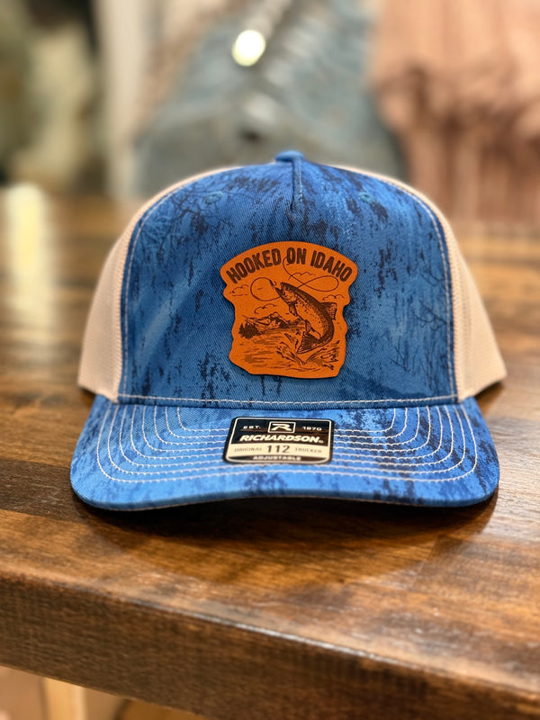 Hooked On Idaho Leather Patch Trucker Hat