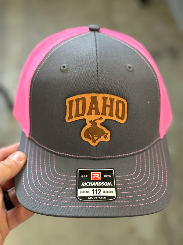 Idaho Collegiate Cowboy Trucker Hat (Charcoal / Neon Pink)