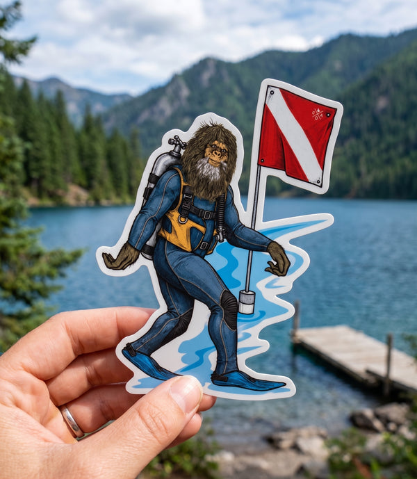 Bigfoot Bob Goes Scuba Diving Sticker