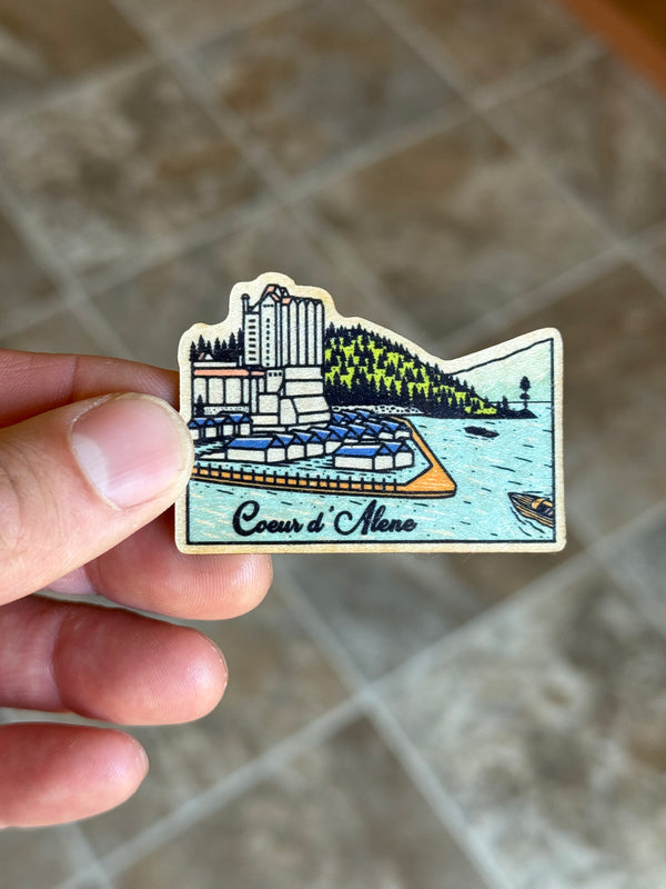 Coeur d’Alene Skyline - Wooden Magnet (Printed)