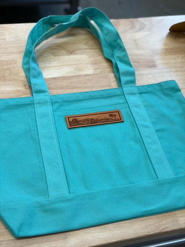 Coeur d'Alene Summer Scene Leather Patch Large Tote Bag (Copy)