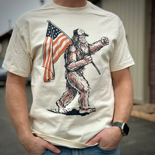 Bigfoot USA Flag Natural Tee