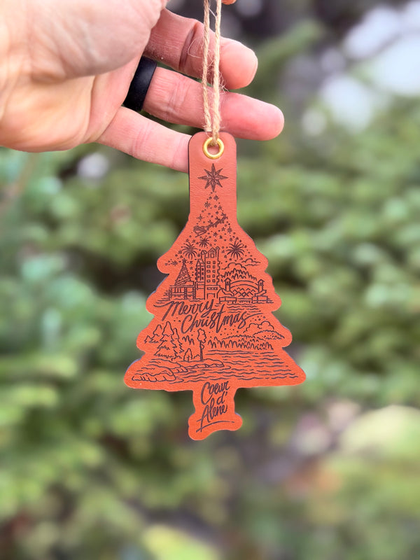 Coeur d'Alene Christmas Tree Leather Ornament