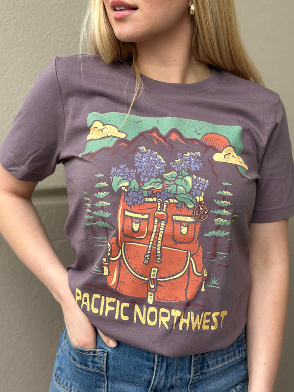 Pacific Northwest Flower Backpack Tee - Purple Storm (100% Cotton)