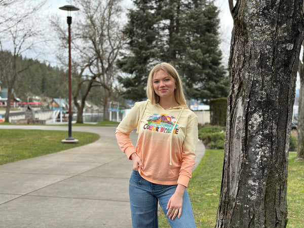 Whimsical Coeur d'Alene Women's French Terry Ombre Hoodie (Sunray / Creamsicle)