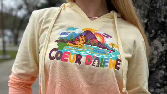 Whimsical Coeur d'Alene Women's French Terry Ombre Hoodie (Sunray / Creamsicle)