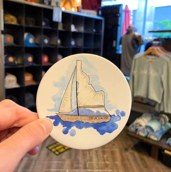 Watercolor CDA Sail Boat 3.5" Round Coaster