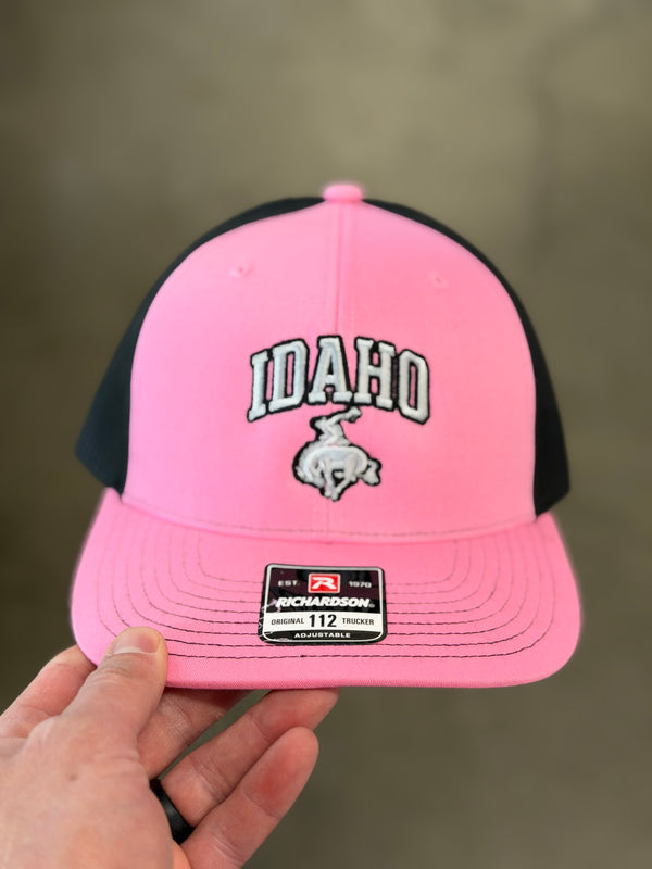 Embroidered Collegiate Idaho Cowboy Trucker Hat (Pink / Black)