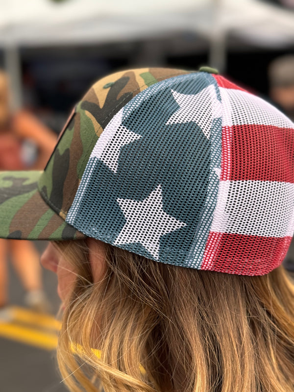 American Camo Idaho Flag Trucker Hat