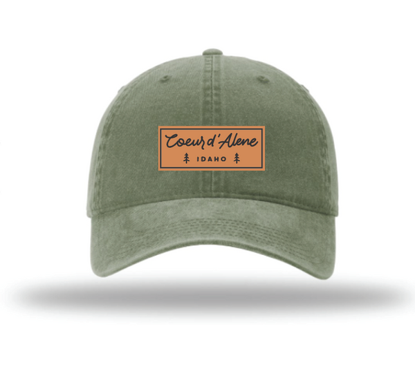 Coeur d'Alene Idaho Leather Patch Light Olive Pigment Dye Hat
