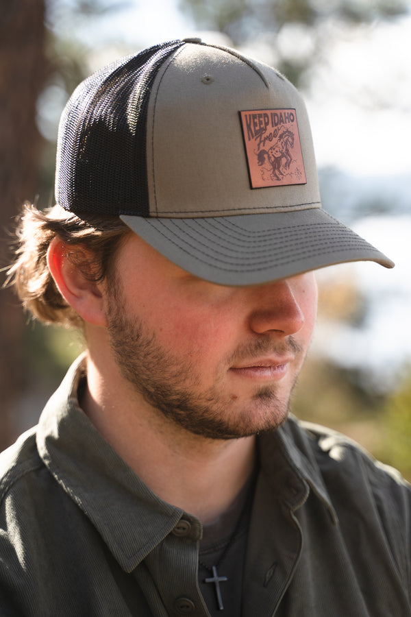 Keep Idaho Free Leather Patch Loden Trucker Hat