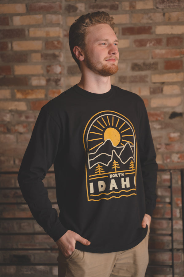 North Idaho Sunrise Long Sleeve Tee - Black (100% Cotton)