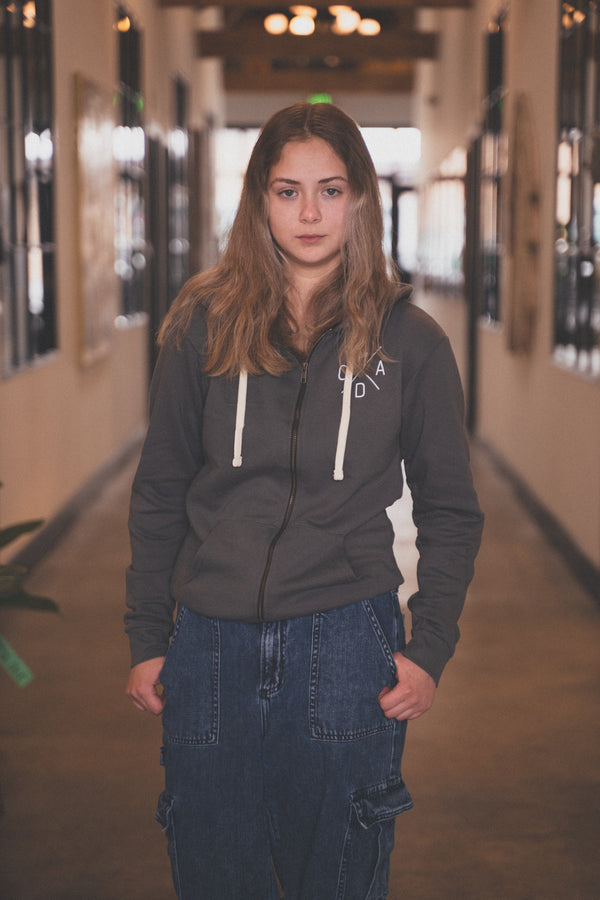 Gray Logo Zip Hoodie