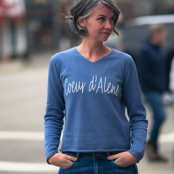 Periwinkle Coeur d'Alene Light Sweater – CDA IDAHO Clothing Company