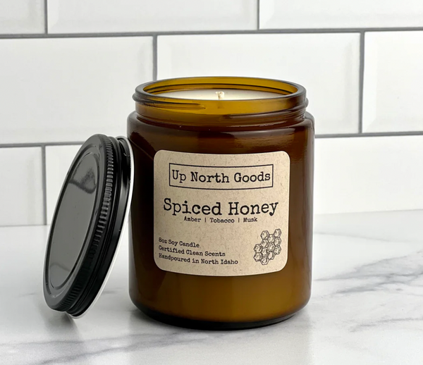 Spiced Honey & Tonka 8oz Soy Candle by Up North Goods (amber vessel)