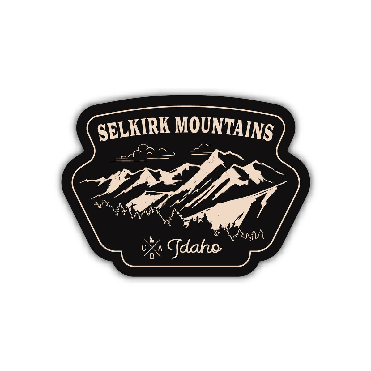 Selkirk Mountains Idaho Black Sticker – CDA IDAHO Clothing Company