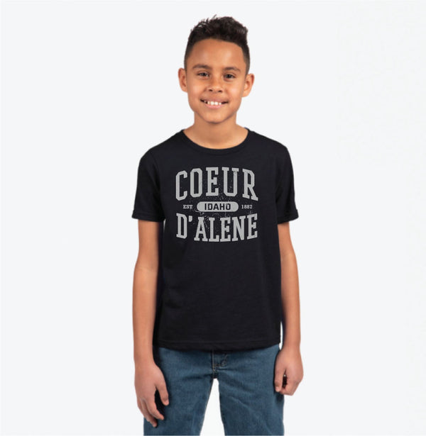 Kids Black Collegiate Coeur d'Alene Tees