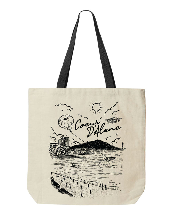 Coeur d'Alene City Views Black Handle Tote Bag