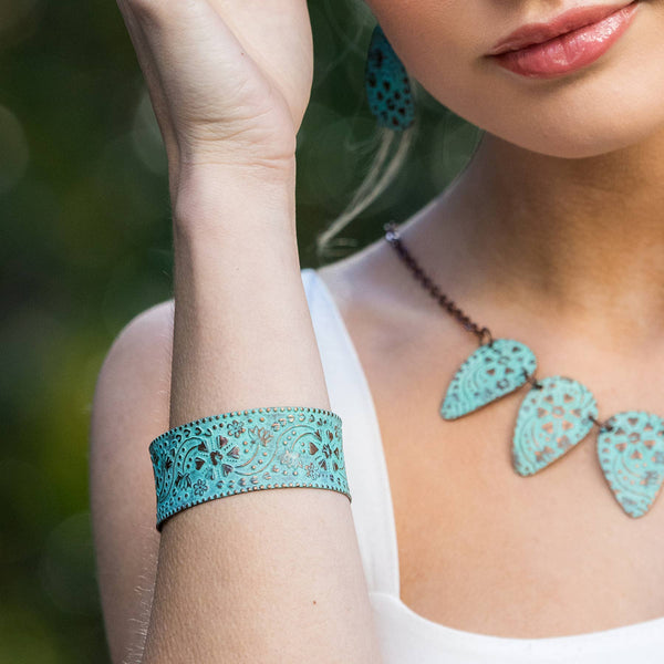 Copper Patina Bracelet and Earring Prepack with Display