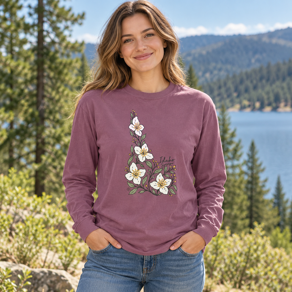 Idaho Syringa In Bloom Long Sleeve Tee - Berry