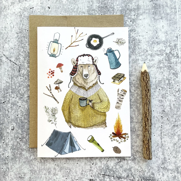 Camping Bear 5" x 7" Greeting Card