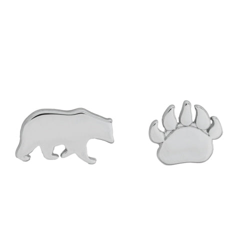 SILVER BEAR BEAR PAW MIX-MATCH STUD EARRINGS